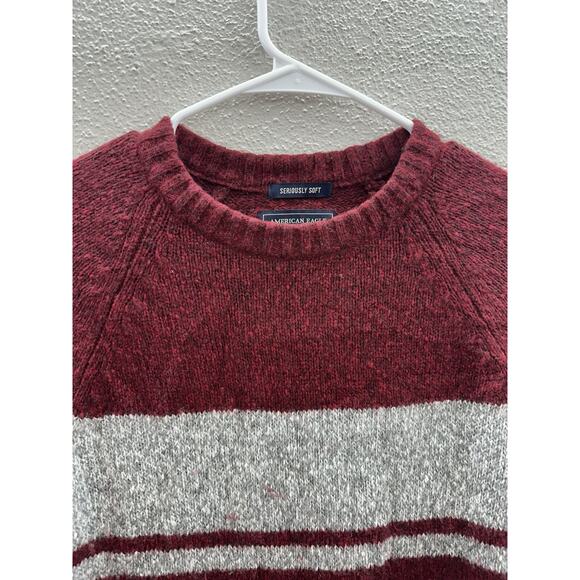 American Eagle Mens Sweater Size XS Classic Fit Seriously Soft Red Grey Knit - Picture 3 of 11